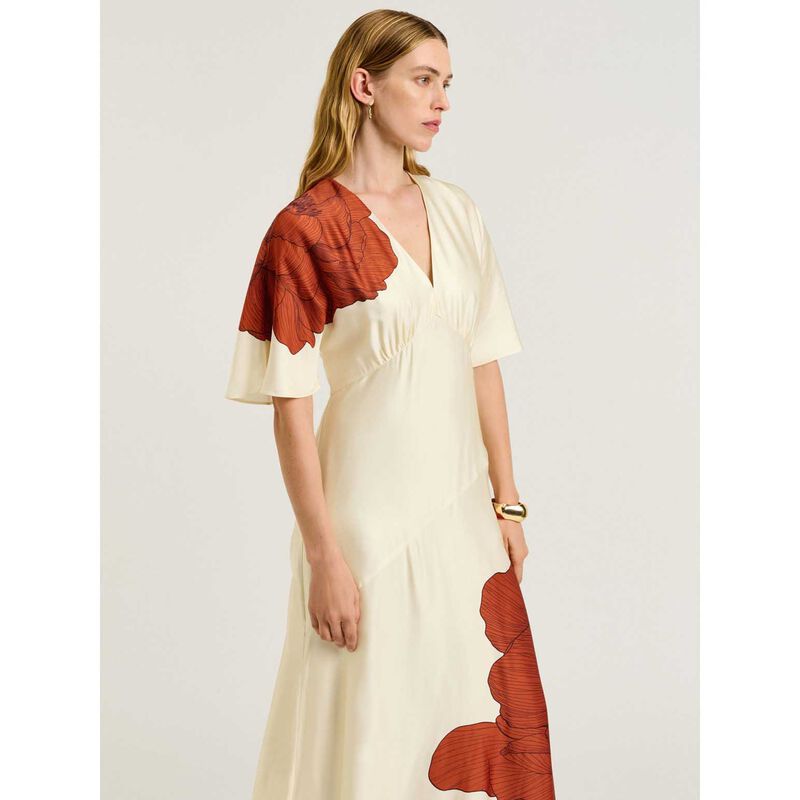 Veronika Maine Terracotta Poppy Satin Draped Midi Dress image number 3
